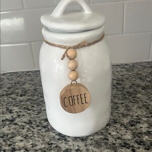 The Spring Shop White Ceramic Coffee Canister with Wooden Accents
